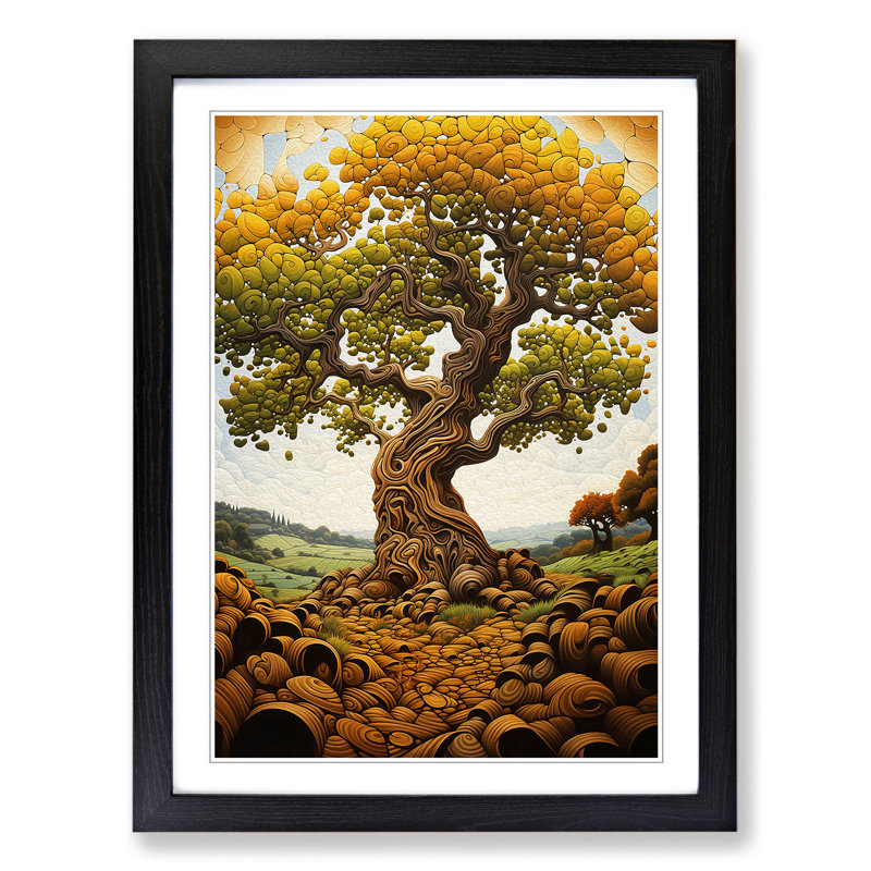 Oak Tree Orphism - Single Picture Frame Print on Wood, Black, 46cm H x 34cm W x 2cm D