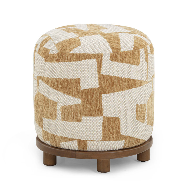 Repose-pieds en jacquard Bisou Curry, Jaune / Blanc