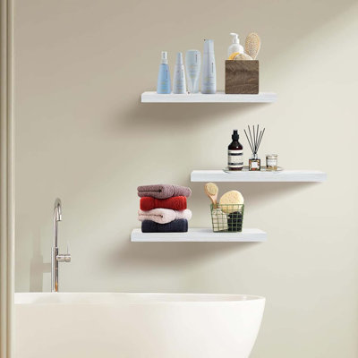 Ensemble de 3 tablettes flottantes murales blanches de 16 pouces pour le rangement et la décoration de la maison
