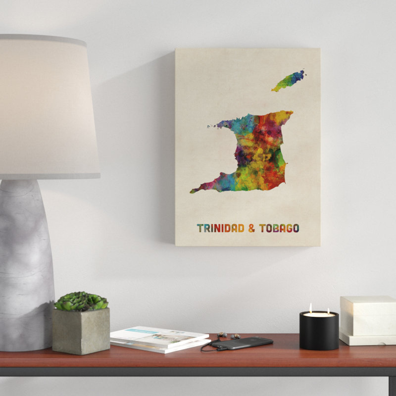 «Trinidad and Tobago Watercolor Map», impression sur toile tendue, H 19 po x l 14 po x P 2 po