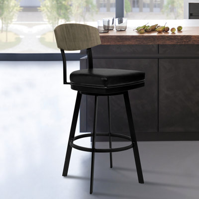 Avec hauteur de barre de 30 po, finition noire mate, similicuir, noyer gris, conception pivotante carrée, arrondie, charge de 250 lb, facile à assembler avec cuir et pivot de style Mid-Century, confortable en bois
