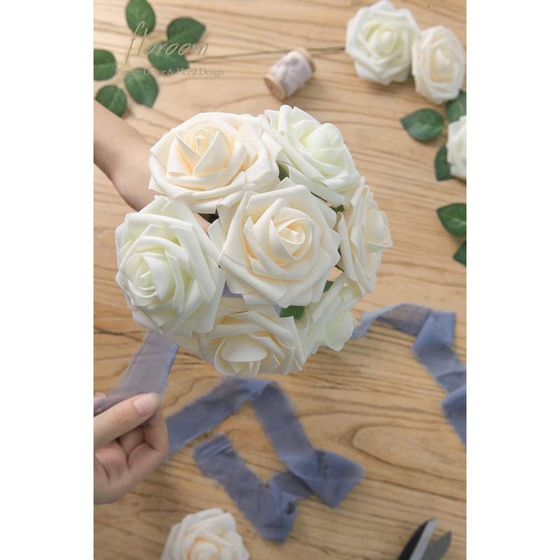 Fleurs artificielles artificielles en mousse ivoire avec tiges pour les bouquets de mariage bricolage
