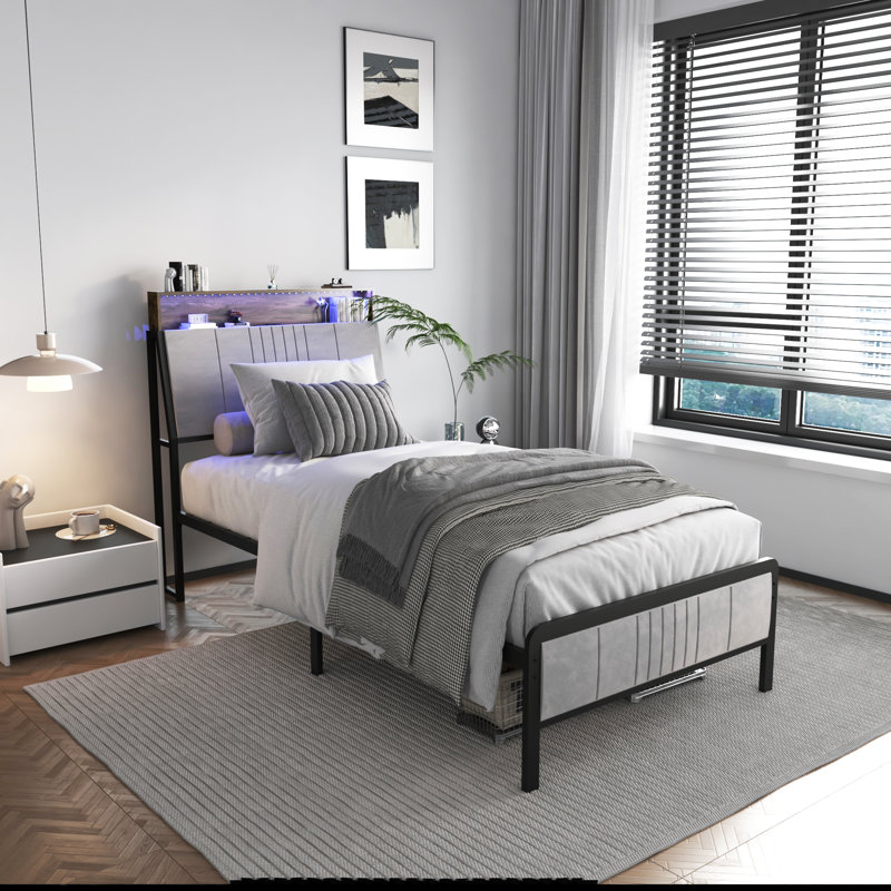 Upholstered Twin Bed Frame With Led Headboard, Twin