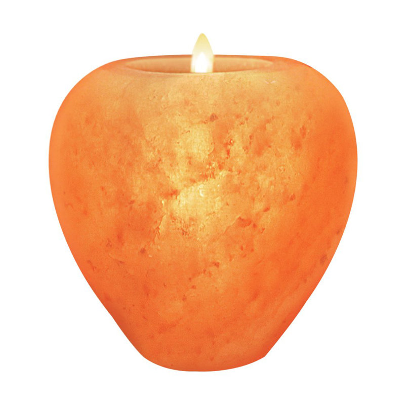 Himalayan Glow Apple Style Natural Pink Salt Tealight Candle Holder, Pure Crystal Salt Candle Lamp