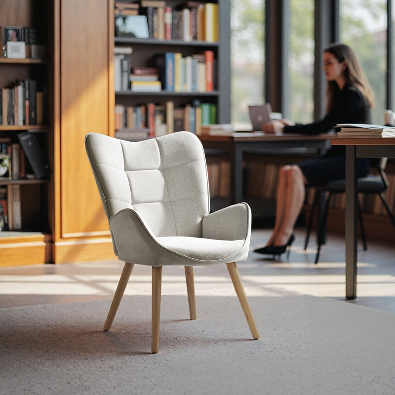 Modern Wingback Office Chair with Upholstered Seat and Wooden Legs, Conference Room & Home Office Side Chair, Oak