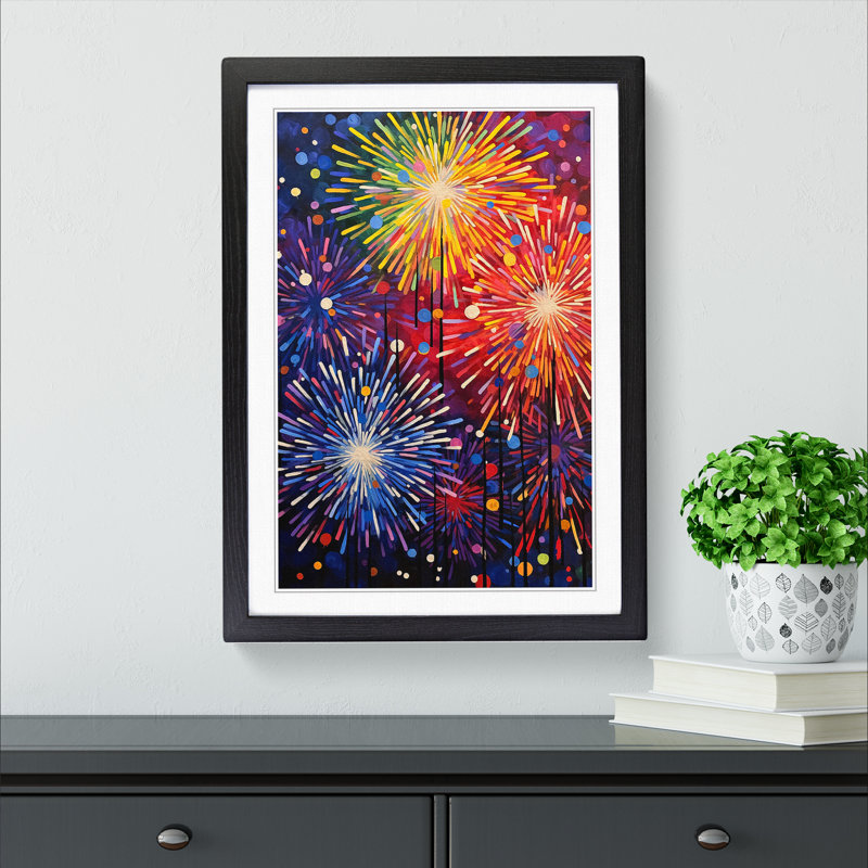 Fireworks Abstract - Single Picture Frame Print on Wood, 46cm H x 34cm W x 2cm D, Black