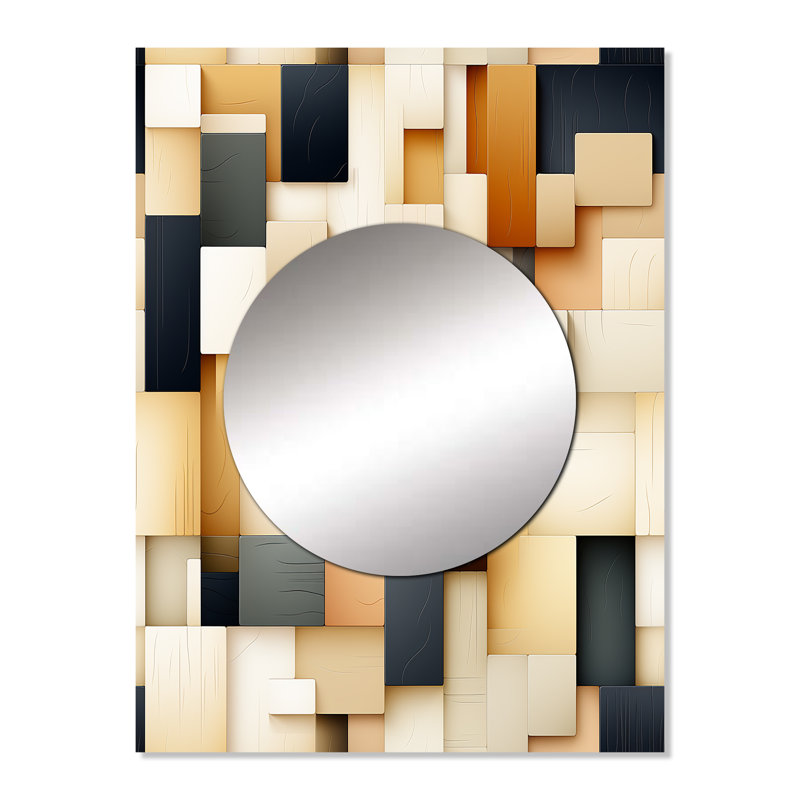 Abstract Taupe Blockchain Blocks - Modern & Contemporary Mirror Wall Decor MTMIR123550, 32" x 24"