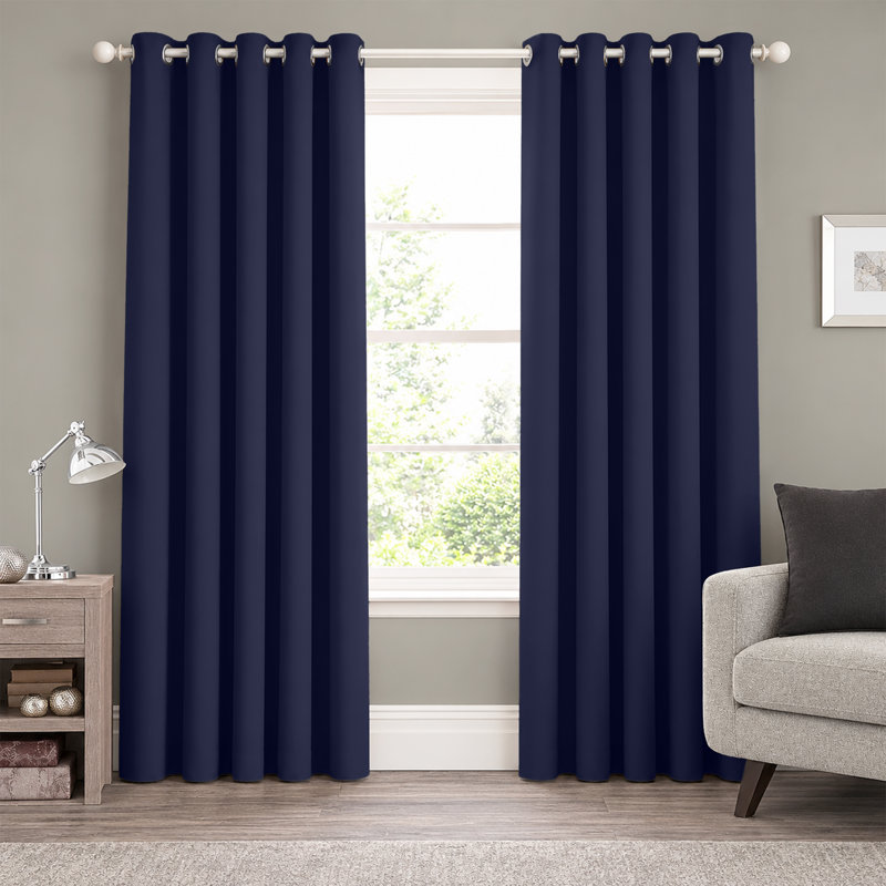 Premium 230 GSM 100% Blackout Eyelet Room Darkening Curtain Pair, 168 W x 137 D cm, Navy Blue