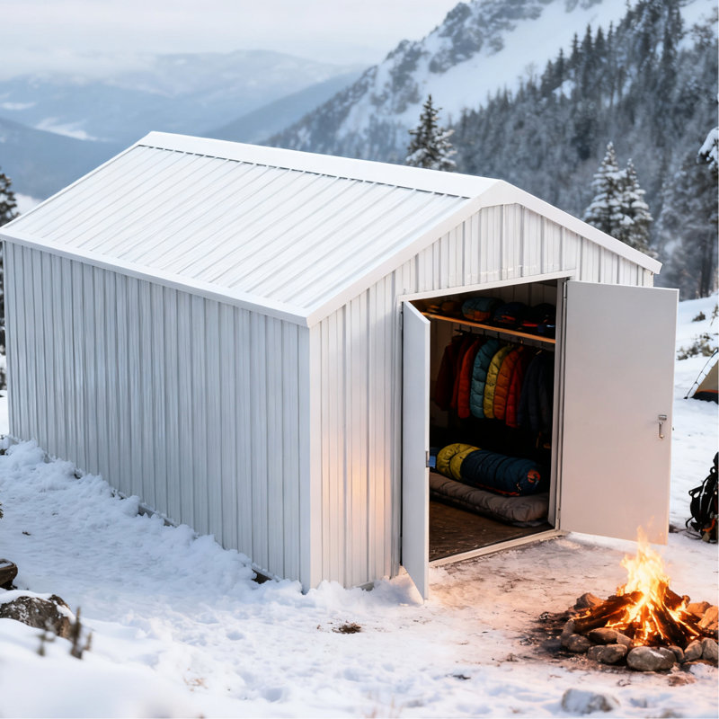 Unité de rangement extérieure: remise de garage en métal de 12 pi x 20 pi avec portes doubles, ensemble d'ancrage en béton, remise simple à cadre en acier de calibre 14, finition crème, balançoire