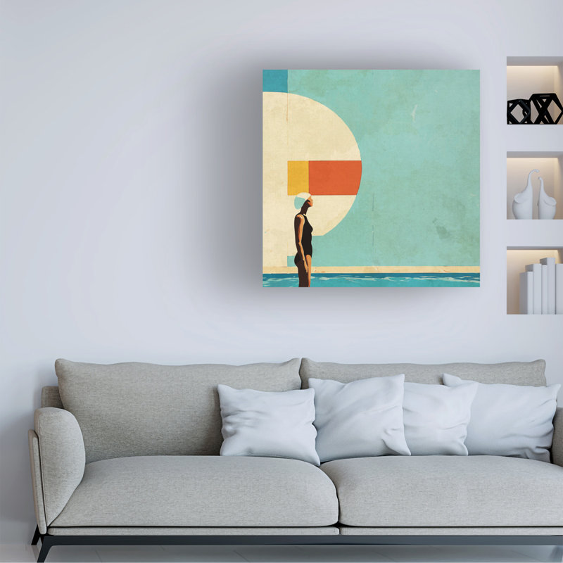 Art mural sur toile tendue - "Mid Century Pool" Layla Oz pour décoration de salon, de chambre à coucher ou de bureau - 35 x 35