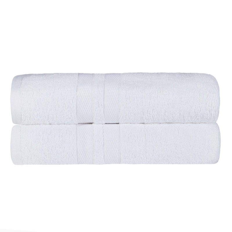 Serviette de bain ultra-douce en coton uni double ligne Dobby, Bleu denim