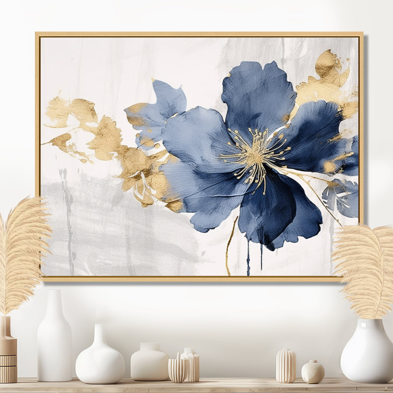 Hibiscus bleu et blanc, fleurs d'harmonie tropicale I - art mural floral, H 12 po x l 20 po, Cadre flottant érable