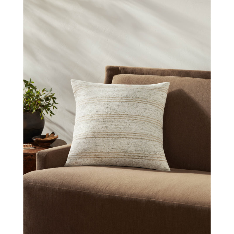 Ivory and Natural Striped 18" Round Pillow