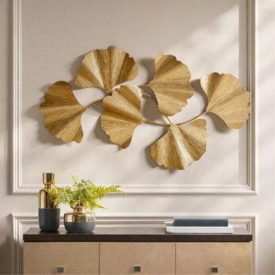 Metal Wall Decor,Gold Foil Ginkgo Leaf - Wall Hanging Art