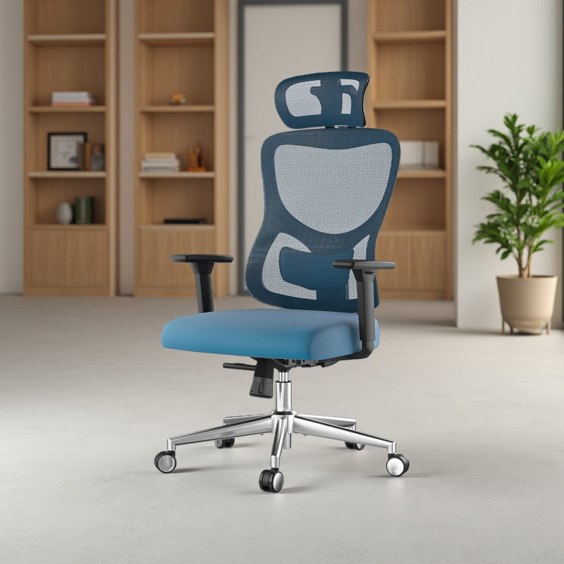 Chaise de bureau ergonomique, chaise de bureau en filet avec support lombaire réglable et appui-tête, chaise d'ordinateur confortable avec fauteuil pivotant inclinable à accoudoirs 3D pour la maison