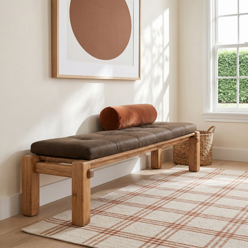 Gelli Genuine Leather Upholstered Storage Bench, Natural