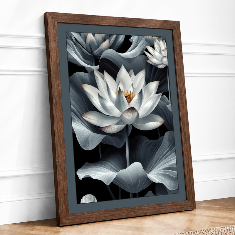 Moonlit Lotus Bloom Botanical - Framed Print, Walnut, A1 - 84.1 x 59.4 cm