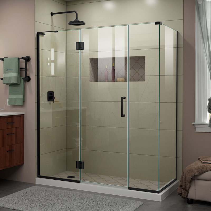 Unidoor-X 64" x 72" Rectangle Hinged Shower Enclosure, Brushed Nickel, Left Opening, 64" W x 30.375" D247