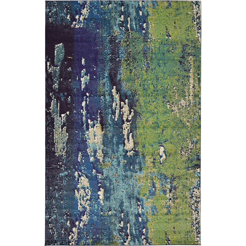 Tapis bleu marine à motif géométrique shirey, Rectangle 10 pi 6 po x 16 pi 5 po