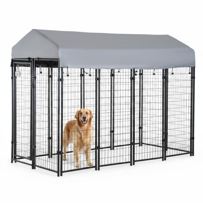 Kennel and Exercise Pen for Dogs, Dimensions 8' x 4' x 6', Equipped with a Securable Door and Weather-Resistant Roof Cover, Ideal for Medium and Large Dogs