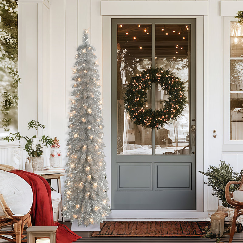 6' Pre-Lit Artificial Alpine Silver Pencil Tree