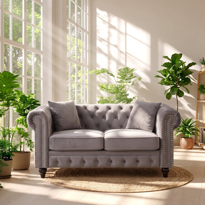 FX 63.5" W x 32.25" D x 28.25" H Velvet Chesterfield Loveseat Sofa