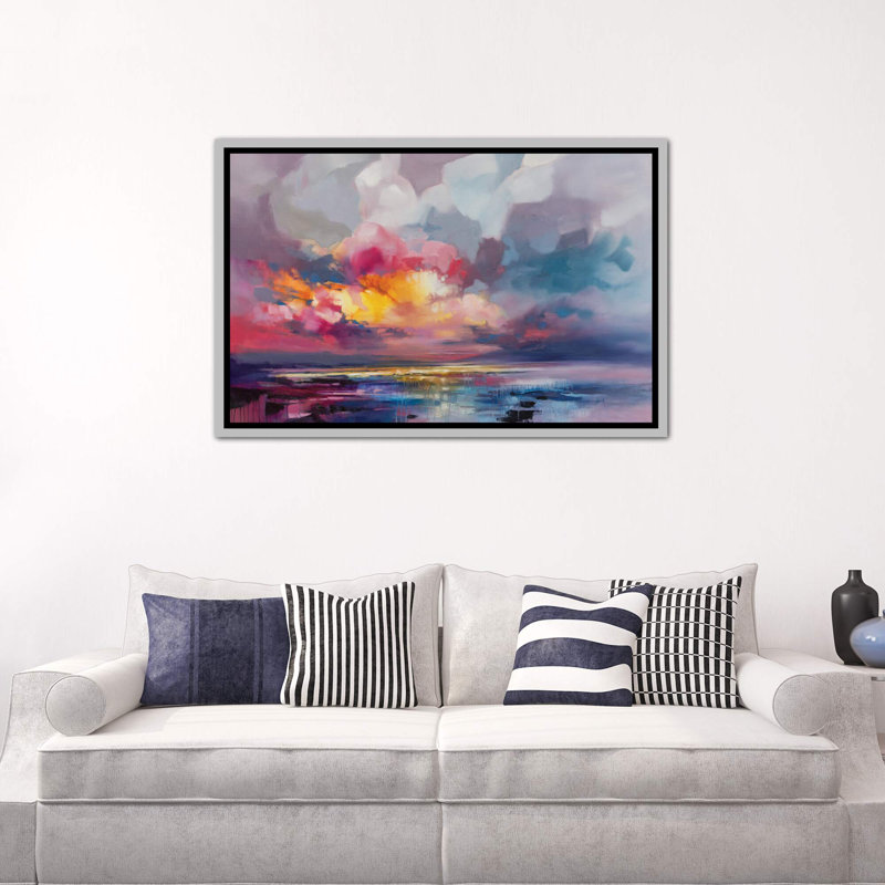 « deplacement » par scott naismith-reproduction d’art, Toile avec cadre argenté, H 32 po x l 48 po x P 1,5 po