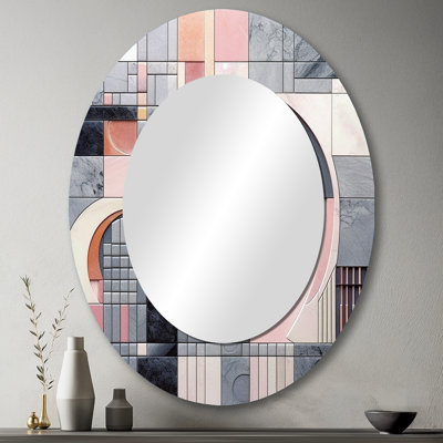 Pink Transcendent Angles III - Miroir mural ovale moderne