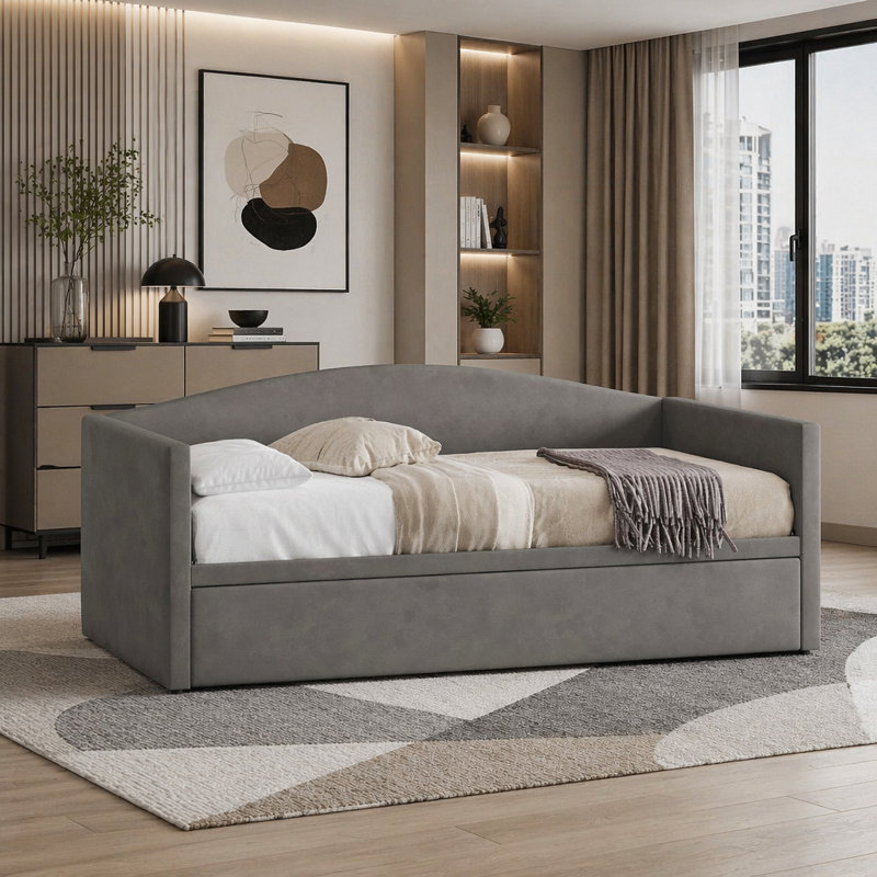 Lit de jour avec couchette escamotable allongée, canapé-lit rembourré, modèle simple à très grand pour économiser de l'espace
