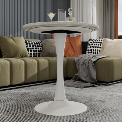 Table de salle à manger ronde à piédestal 27,6 pouces, Mid-Century moderne, plateau en marbre blanc, pour 4 personnes