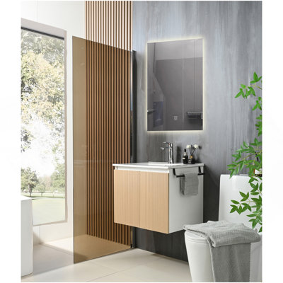 Goodyo 24" Wall-Mount Bathroom Sink Vanity Floating Storage Cabinet Combo W/ Black Towel Rack, White & Yellow