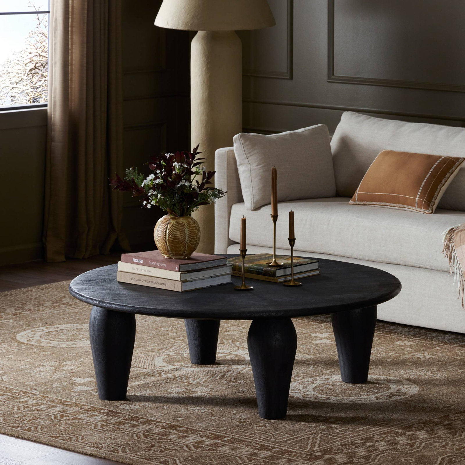 Kei Solid Wood Single Coffee Table, 16" H x 50" L x 50" W, Black