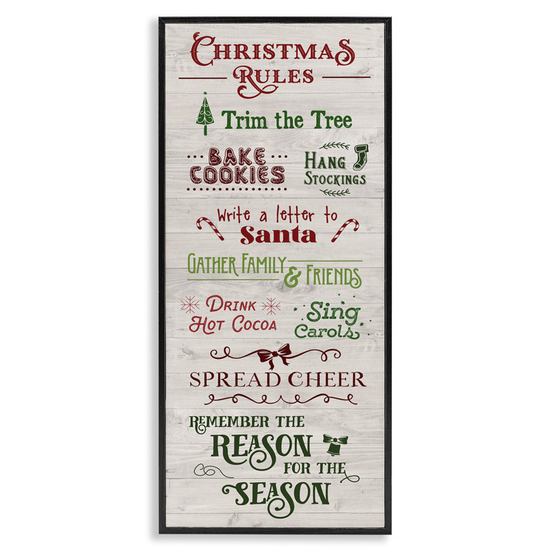 «Rustic Christmas Rules», art mural sur toile par Amanda Murray, H 24 po x l 10 po, Giclée encadrée noir minuit