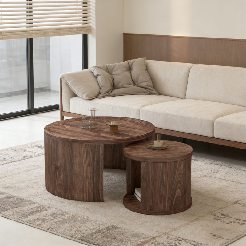 Ensemble de tables basses rondes, Bois naturel