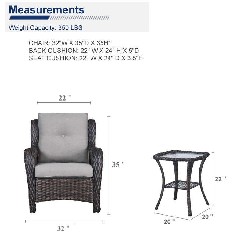 Arsad Wicker 250 - Person Patio Conversation Set with Cushions, Gray