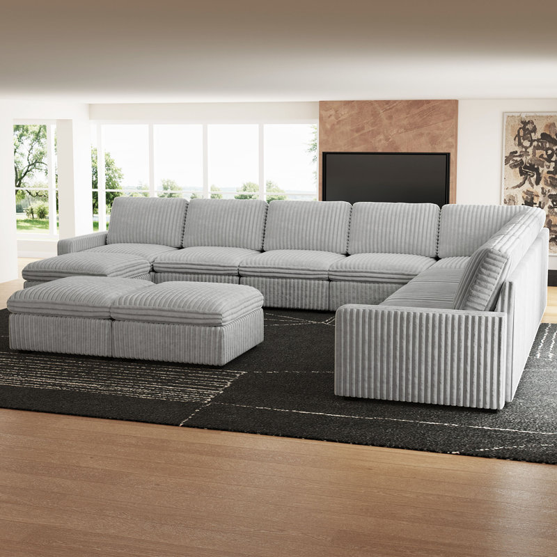 Canapé modulaire surdimensionné en U avec rangement Ottman, Velours côtelé gris