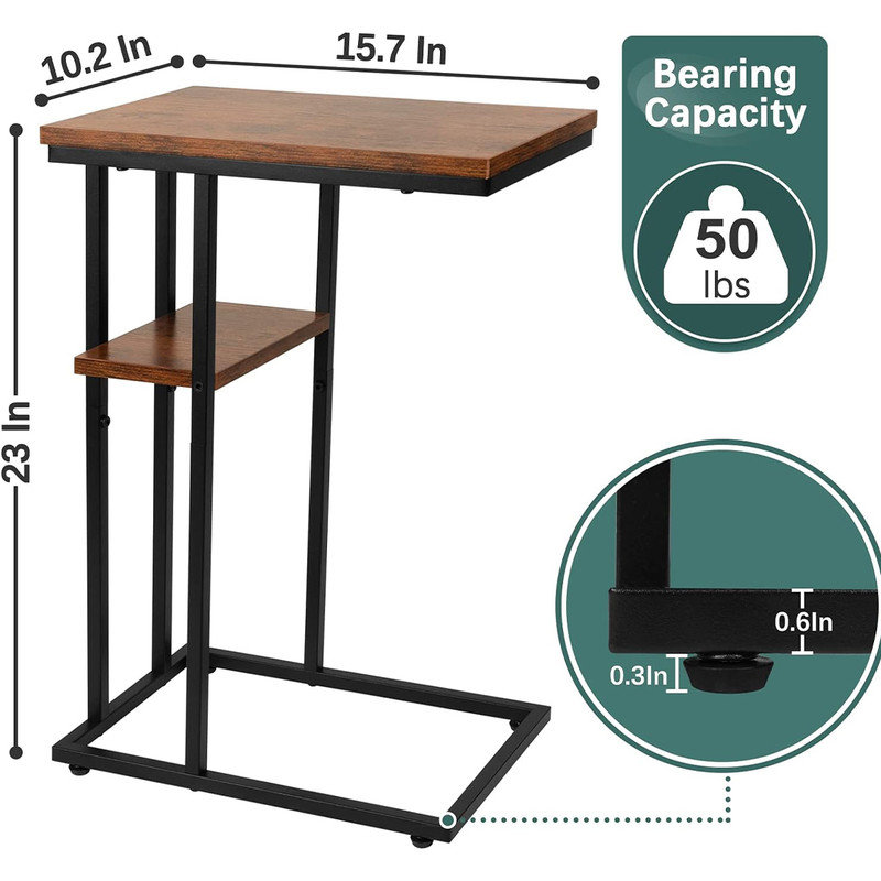 C Table End Table Set Of 2, Side Tables Living Room, C Shaped Side Table, Couch Tables That Slide Under Couch Table With Metal Frame, Rustic Snack Table For Bedroom/Small Spaces Large Desktop (Berry Brown/2 Pack)
