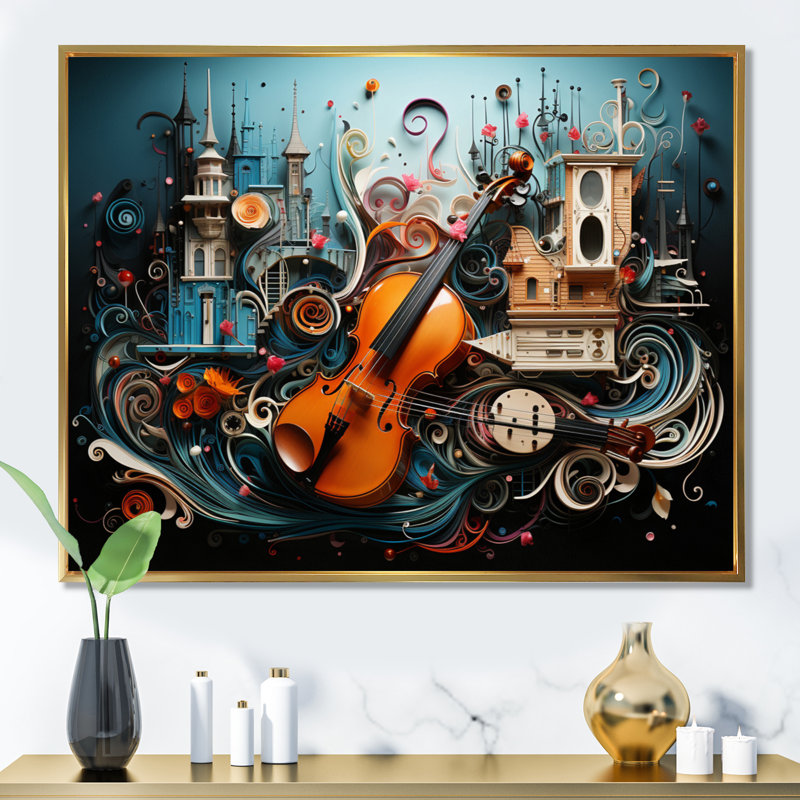 Malaila surréaliste symphonie - impression, Cadre flottant doré, H 30 po x l 40 po x P 1,5 po