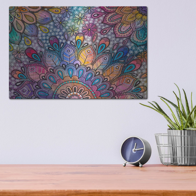 Bungalow rose «Bohemian Blooms 3» par Hello Angel, art mural en métal, H 12 po x l 16 po