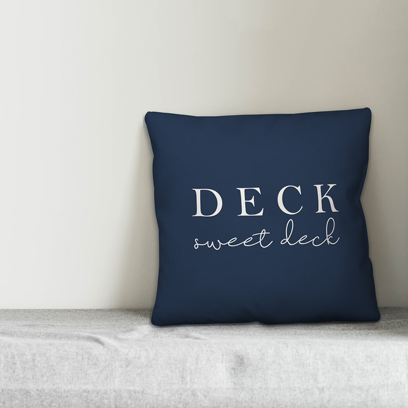 Textual Outdoor Throw Pillow, 16" H x 16" W, Navy