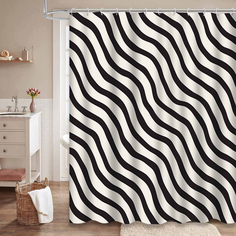 Rideau de douche blanc à motif abstrait sans soudure avec 12 crochets, L 72 po x l 84 po