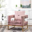 Chaise avec accoudoirs rembourrée rose avec des carrés découpés et un cadre en métal fiable