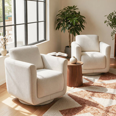 Scottie 33" Wide Chenille 360° Oversized Swivel Barrel Chair With Solid Wood Frame, No Assembly Required (Set of 2)