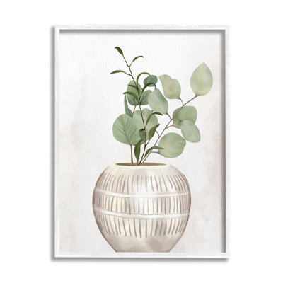 Vase à motif de feuilles rondes en pot à base de plantes par Kim Allen - peinture sur toile à cadre flottant