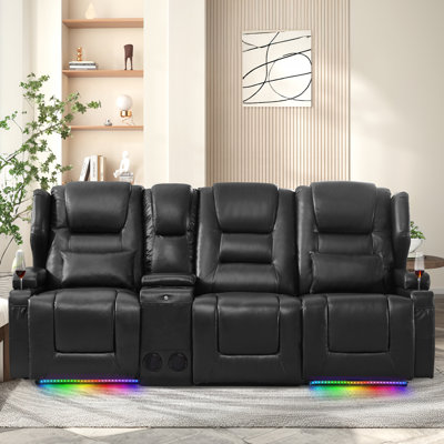 Power Recliner Sofa Home Theater Seating With Led Ambient Lighting, Cup Holders, Side Pockets