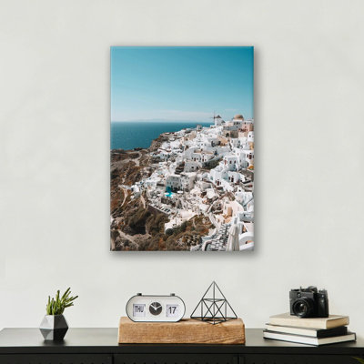 Santorini Print - Greek Island Coastal Wall Art - White & Blue Village Canvas Poster - Aegean Sea Scenic Artwork - Travel Europe Decor - Mediterranean Seaside Wall Hanging - Modern Home Decoration Art Print
