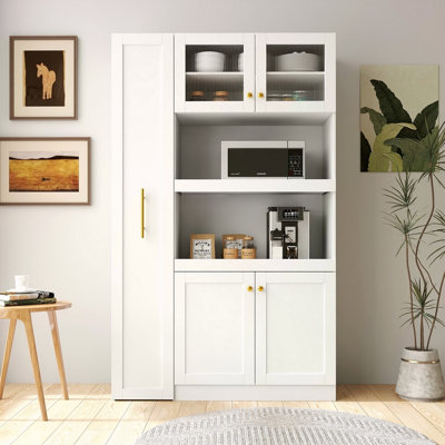 Armoire de cuisine avec étagère de rangement coulissante multifonctionnelle à plusieurs niveaux, armoire de rangement de ferme avec 4 portes, organisateurs de garde-manger pour la cuisine, la salle à manger