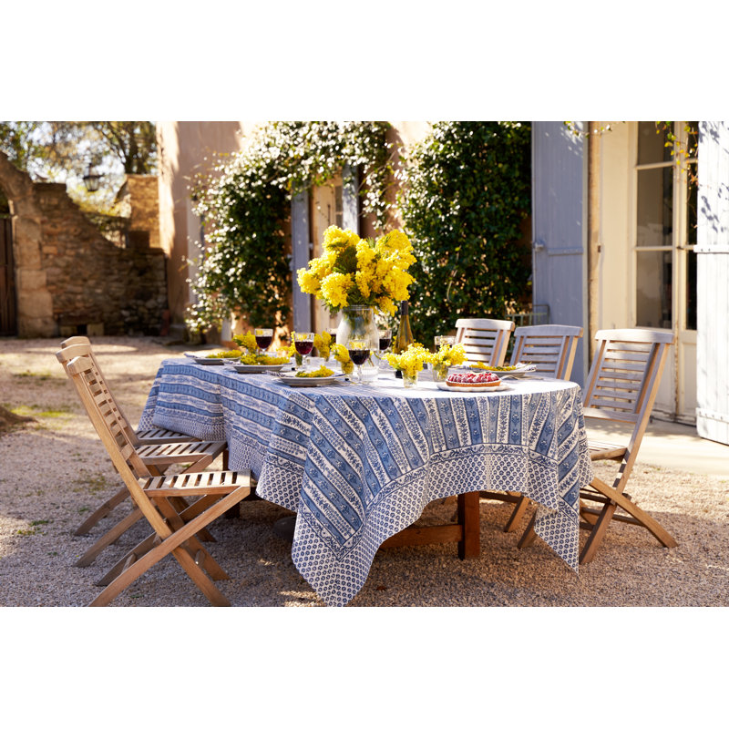 Avignon Handmade Floral Tablecloth, 106" x 71", Blue/Marine