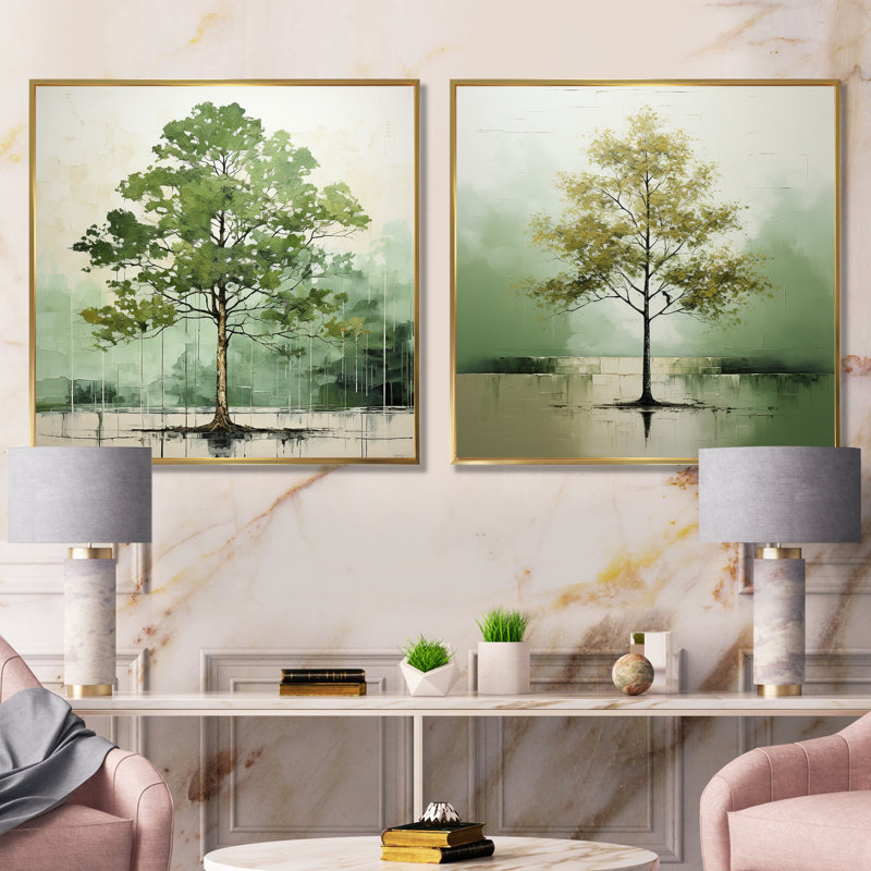 «Green American Basswood Wildlife I», ensemble de 2 reproductions d'art mural, Encadrement doré, H 30 po x l 61 po x P 1 po