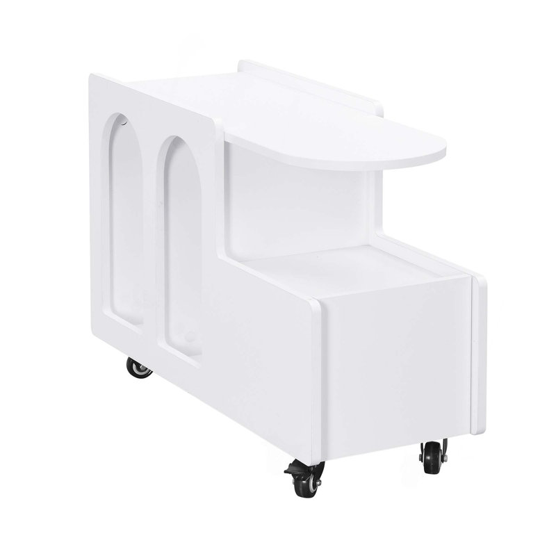 End Table With Storage And Wheels, White
